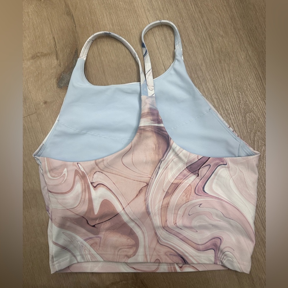 Old Navy Marble Print Cropped Work-out Tank Top in White and Dusty Pink - Picture 2 of 5